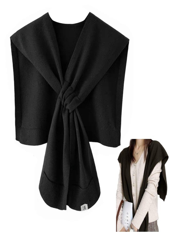huablo Stylish Women's Soft Knitted Knotted Shawl Ideal for Travel Casual Scarf Wrap Shawl Faux Sweater Wrap Black - Image 1